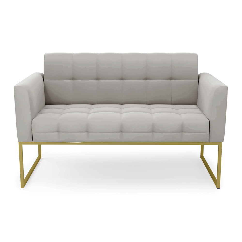 Sofá Namoradeira Elisa Veludo Cinza Base Metálica Industrial Dourado - D'Rossi