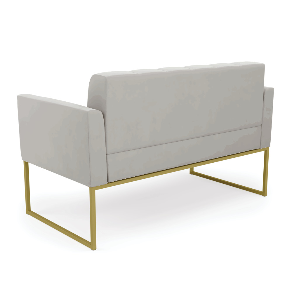 Sofá Namoradeira Elisa Veludo Cinza Base Metálica Industrial Dourado - D'Rossi