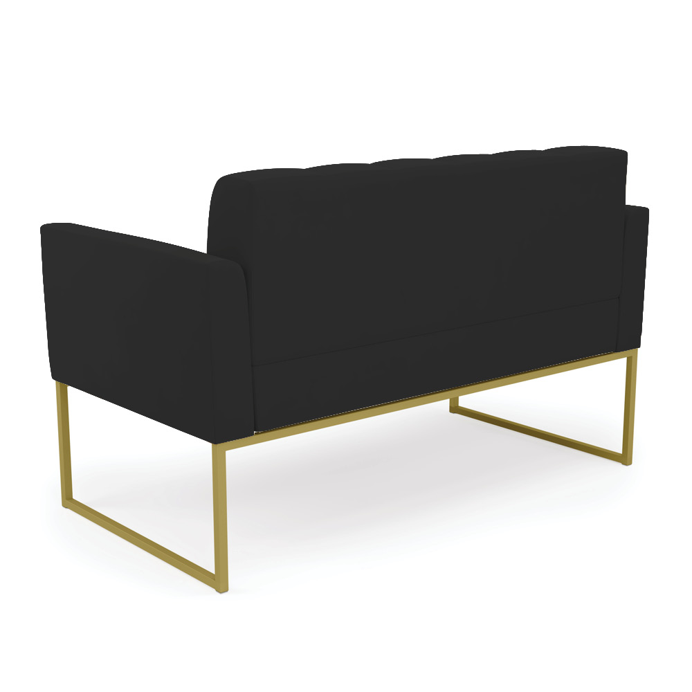 Sofá Namoradeira Elisa Veludo Preto Base Metálica Industrial Dourado - D'Rossi