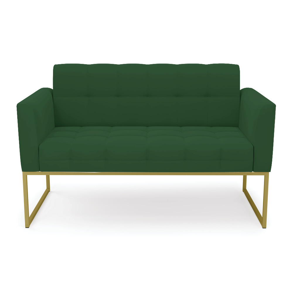 Sofá Namoradeira Elisa Veludo Verde Base Metálica Industrial Dourado - D'Rossi