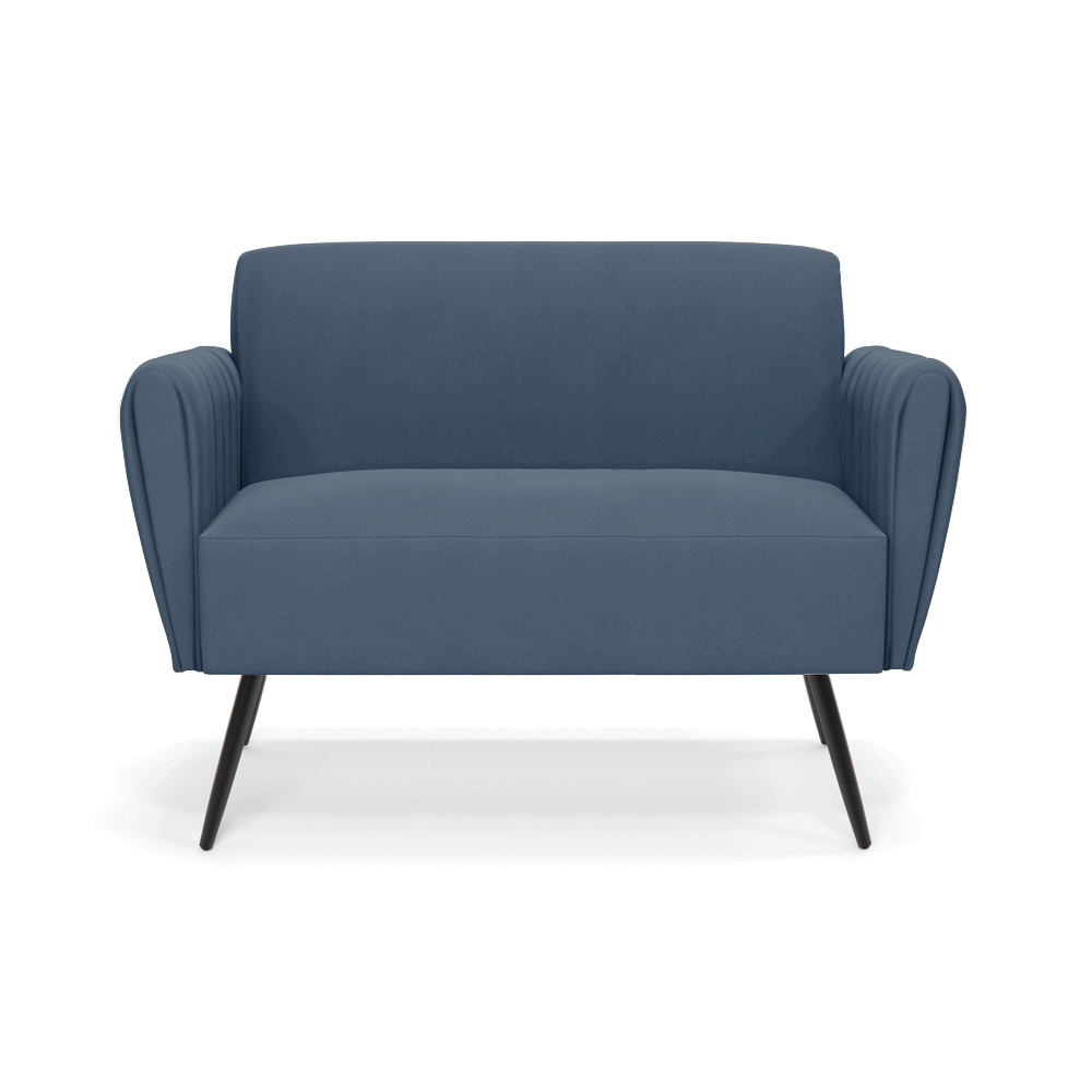 Sofá Namoradeira Pés Palito de Ferro Bruna Suede Azul Marinho - D'Rossi
