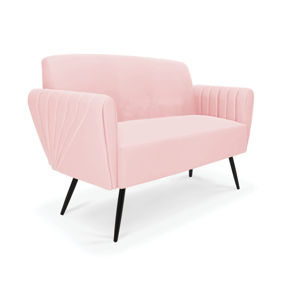 Sofá Namoradeira Pés Palito de Ferro Bruna Suede Rosa Bebê - D'Rossi