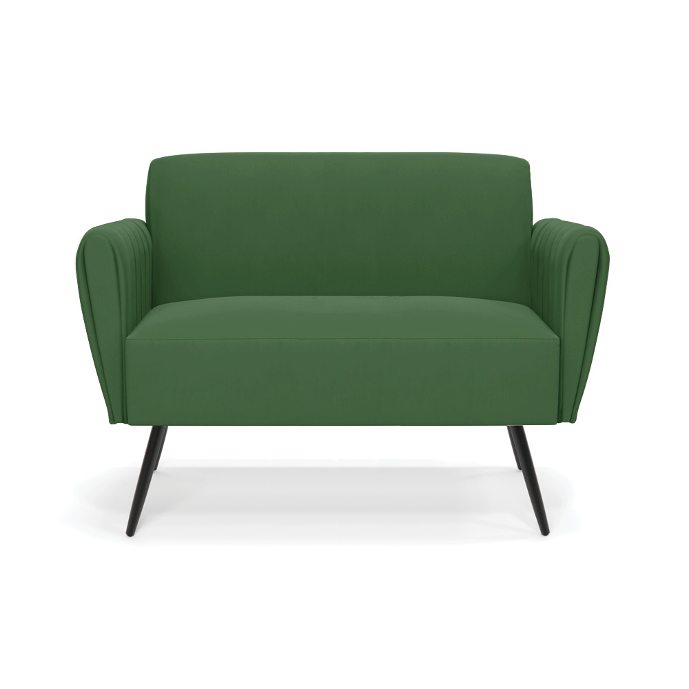 Sofá Namoradeira Pés Palito de Ferro Bruna Suede Verde - D'Rossi