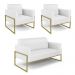Sofá Namoradeira com 2 Poltronas Base Industrial Alta Dourado Marisa Corino Branco D03 - D?Rossi