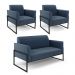Sofá Namoradeira com 2 Poltronas Base Industrial Alta Preto Marisa Suede Azul Marinho D03 - D?Rossi