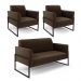 Sofá Namoradeira com 2 Poltronas Base Industrial Alta Preto Marisa Suede Marrom D03 - D?Rossi