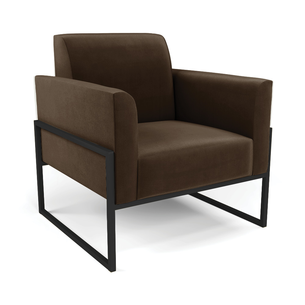 Sofá Namoradeira com 2 Poltronas Base Industrial Alta Preto Marisa Suede Marrom D03 - D?Rossi