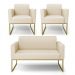 Sofá Namoradeira com 2 Poltronas Base Industrial Dourado Marisa Linho D03 - D'Rossi