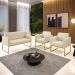 Sofá Namoradeira com 2 Poltronas Base Industrial Dourado Marisa Linho D03 - D'Rossi