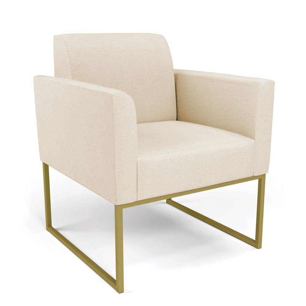 Sofá Namoradeira com 2 Poltronas Base Industrial Dourado Marisa Linho D03 - D'Rossi