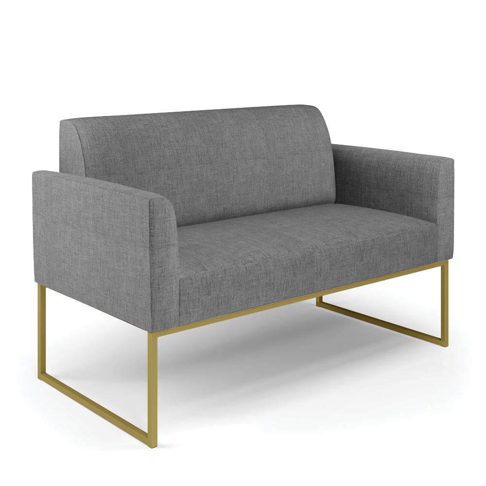 Sofá Namoradeira com 2 Poltronas Base Industrial Dourado Marisa Linho Grafite A26 D03 - D'Rossi