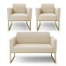 Sofá Namoradeira com 2 Poltronas Base Industrial Dourado Marisa Suede D03 - D'Rossi