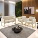 Sofá Namoradeira com 2 Poltronas Base Industrial Dourado Marisa Suede D03 - D'Rossi