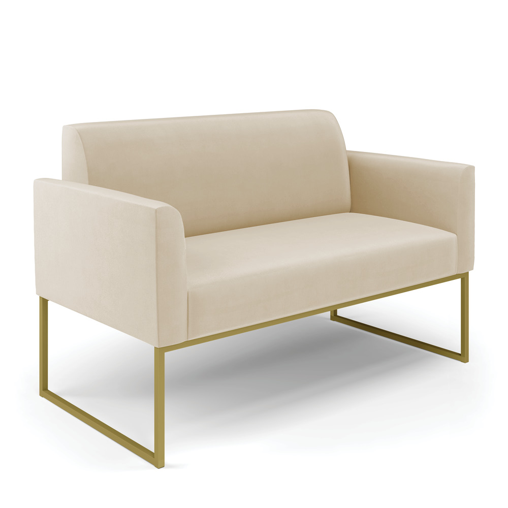 Sofá Namoradeira com 2 Poltronas Base Industrial Dourado Marisa Suede D03 - D'Rossi