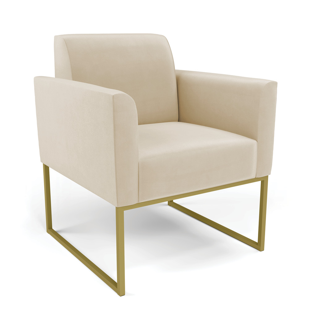 Sofá Namoradeira com 2 Poltronas Base Industrial Dourado Marisa Suede D03 - D'Rossi