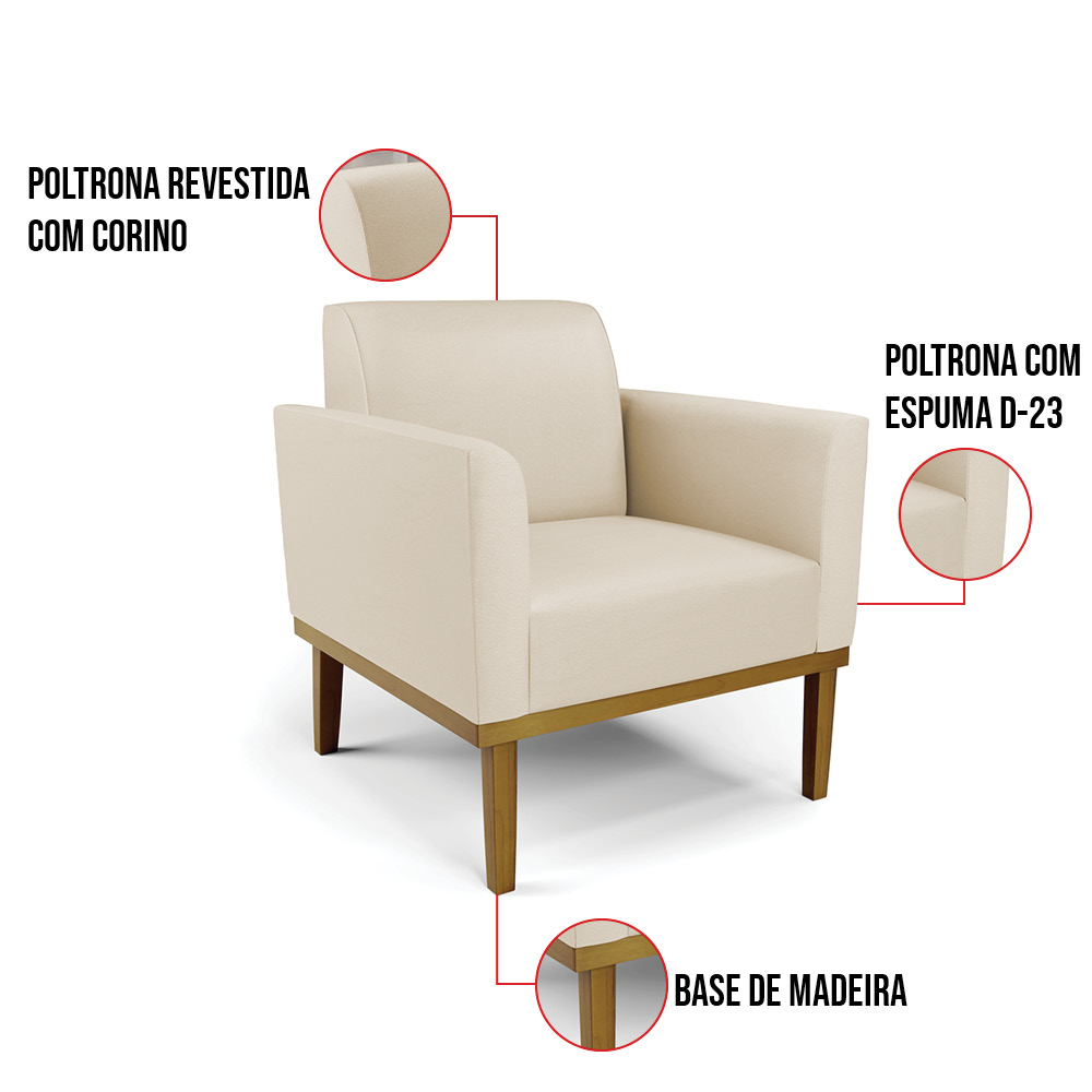 Sofá Namoradeira com 2 Poltronas Base de Madeira Fixa Castanho Marisa Corino  D03 - D'Rossi