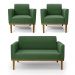 Sofá Namoradeira com 2 Poltronas Base de Madeira Fixa Castanho Marisa Suede Verde D03 - D'Rossi