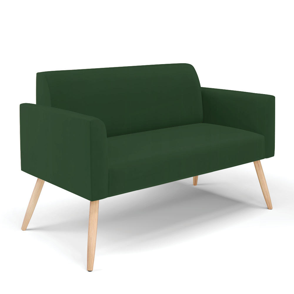 Sofá Namoradeira com 2 Poltronas Pés Palito Natural Marisa Veludo Verde D03 - D'Rossi