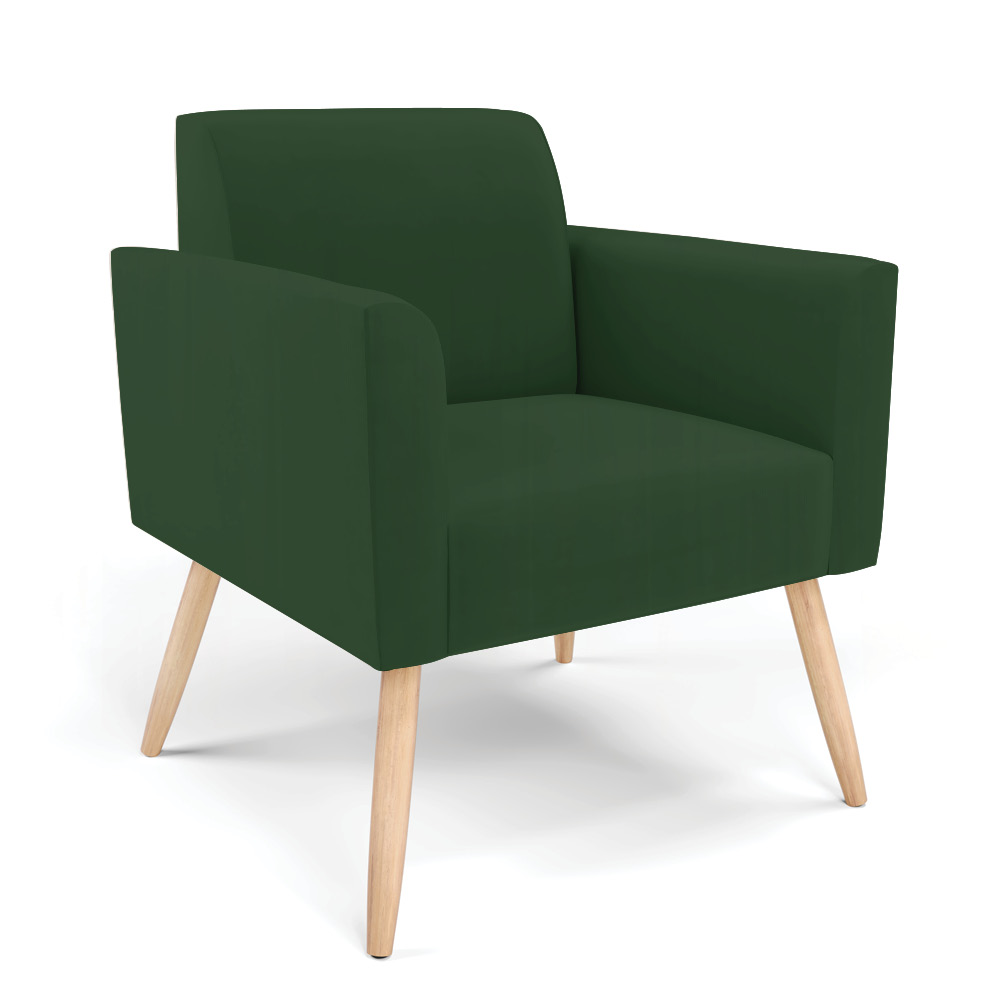 Sofá Namoradeira com 2 Poltronas Pés Palito Natural Marisa Veludo Verde D03 - D'Rossi