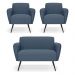 Sofá Namoradeira com 2 Poltronas Pés Palito de Ferro Bruna Suede Azul Marinho - D'Rossi