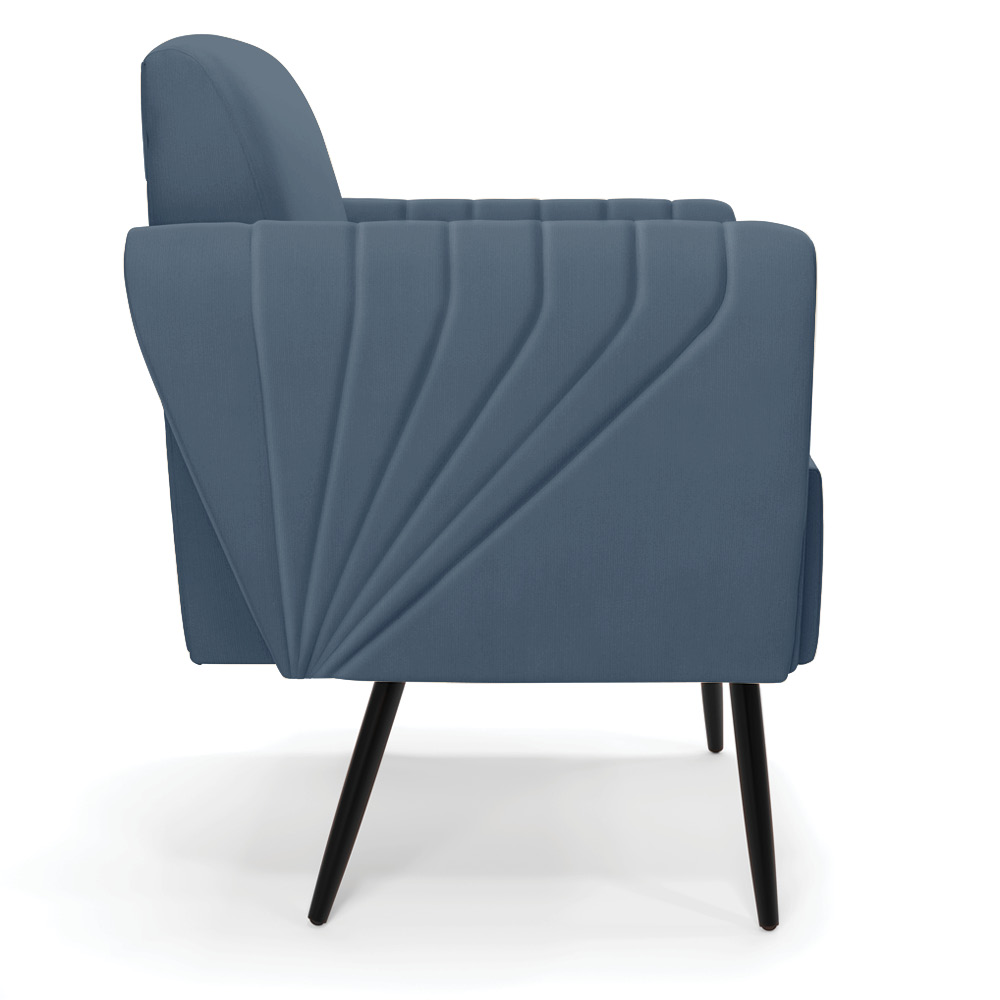 Sofá Namoradeira com 2 Poltronas Pés Palito de Ferro Bruna Suede Azul Marinho - D'Rossi