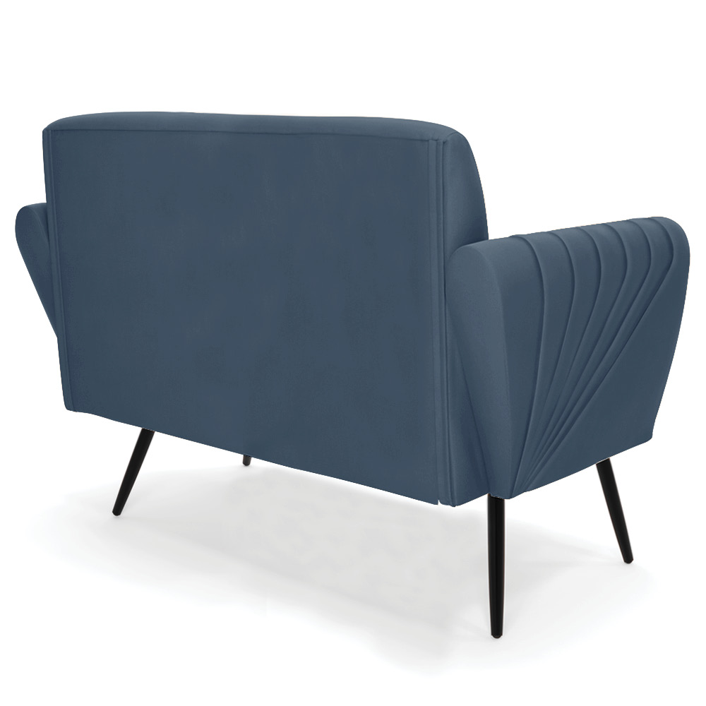 Sofá Namoradeira com 2 Poltronas Pés Palito de Ferro Bruna Suede Azul Marinho - D'Rossi