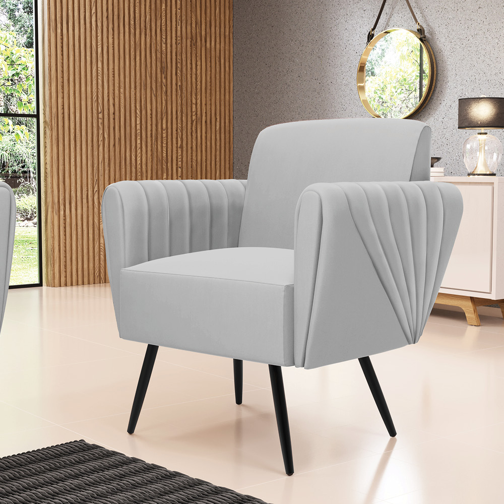 Sofá Namoradeira com 2 Poltronas Pés Palito de Ferro Bruna Suede Cinza - D'Rossi