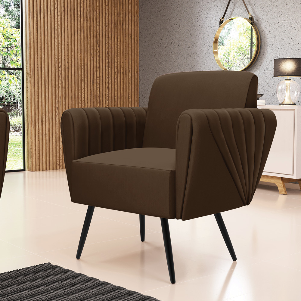 Sofá Namoradeira com 2 Poltronas Pés Palito de Ferro Bruna Suede Marrom - D'Rossi