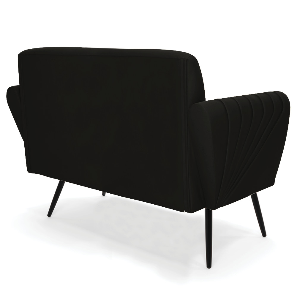 Sofá Namoradeira com 2 Poltronas Pés Palito de Ferro Bruna Suede Preto - D'Rossi