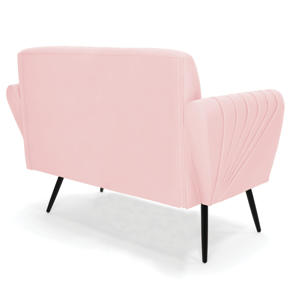 Sofá Namoradeira com 2 Poltronas Pés Palito de Ferro Bruna Suede Rosa Bebê - D'Rossi