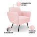 Sofá Namoradeira com 2 Poltronas Pés Palito de Ferro Bruna Suede Rosa Bebê - D'Rossi