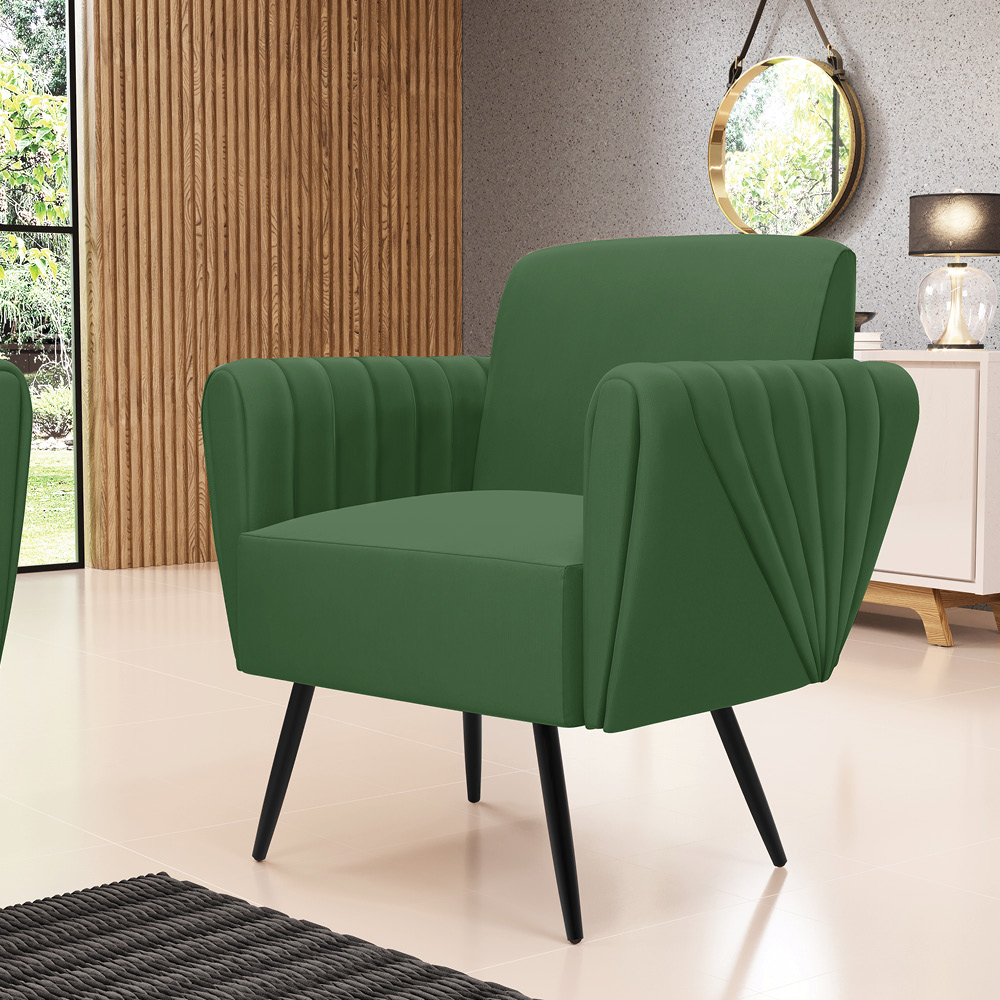 Sofá Namoradeira com 2 Poltronas Pés Palito de Ferro Bruna Suede Verde - D'Rossi