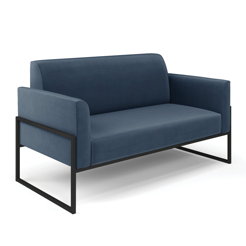 Sofá Namoradeira com Poltrona Base Industrial Alta Preto Marisa Suede Azul Marinho D03 - D?Rossi