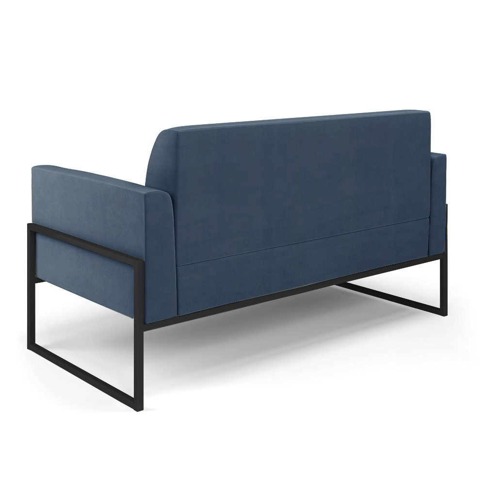 Sofá Namoradeira com Poltrona Base Industrial Alta Preto Marisa Suede Azul Marinho D03 - D?Rossi