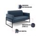 Sofá Namoradeira com Poltrona Base Industrial Alta Preto Marisa Suede Azul Marinho D03 - D?Rossi