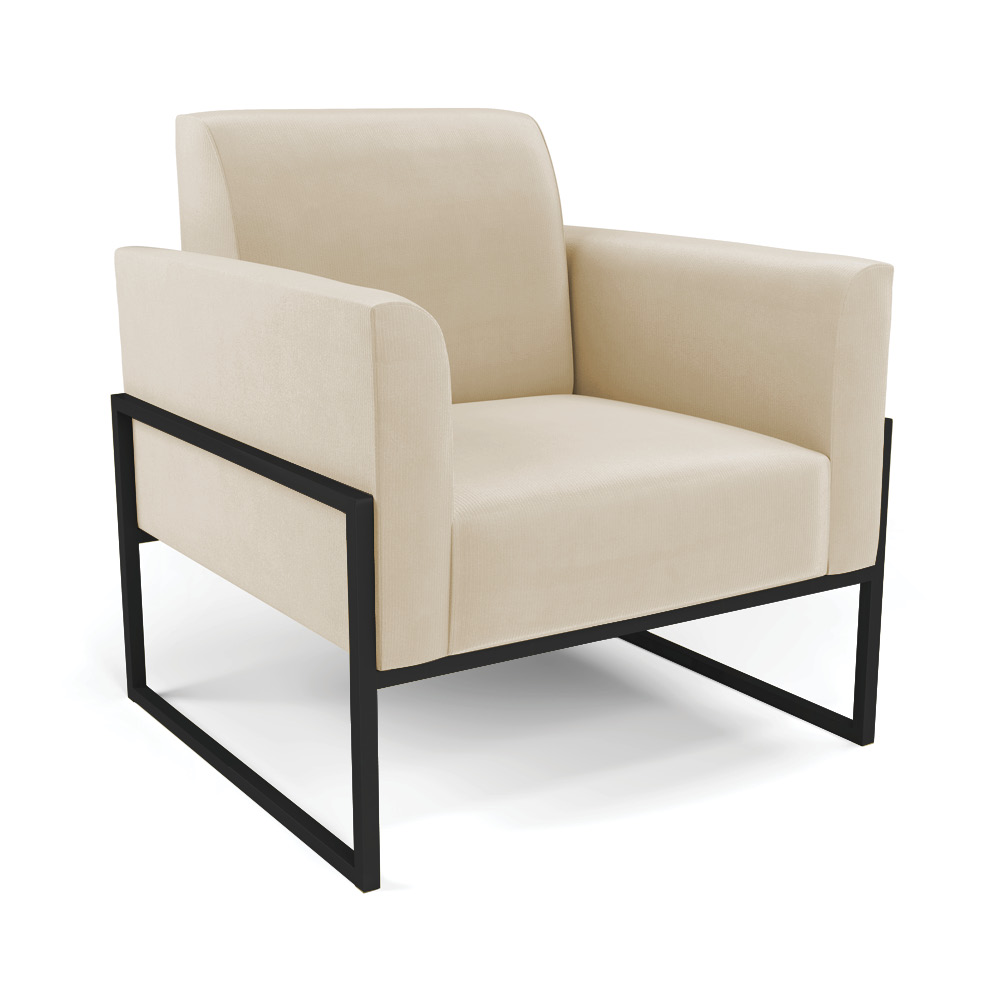Sofá Namoradeira com Poltrona Base Industrial Alta Preto Marisa Suede Bege D03 - D?Rossi