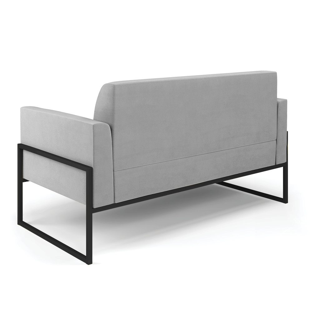 Sofá Namoradeira com Poltrona Base Industrial Alta Preto Marisa Suede Cinza D03 - D?Rossi