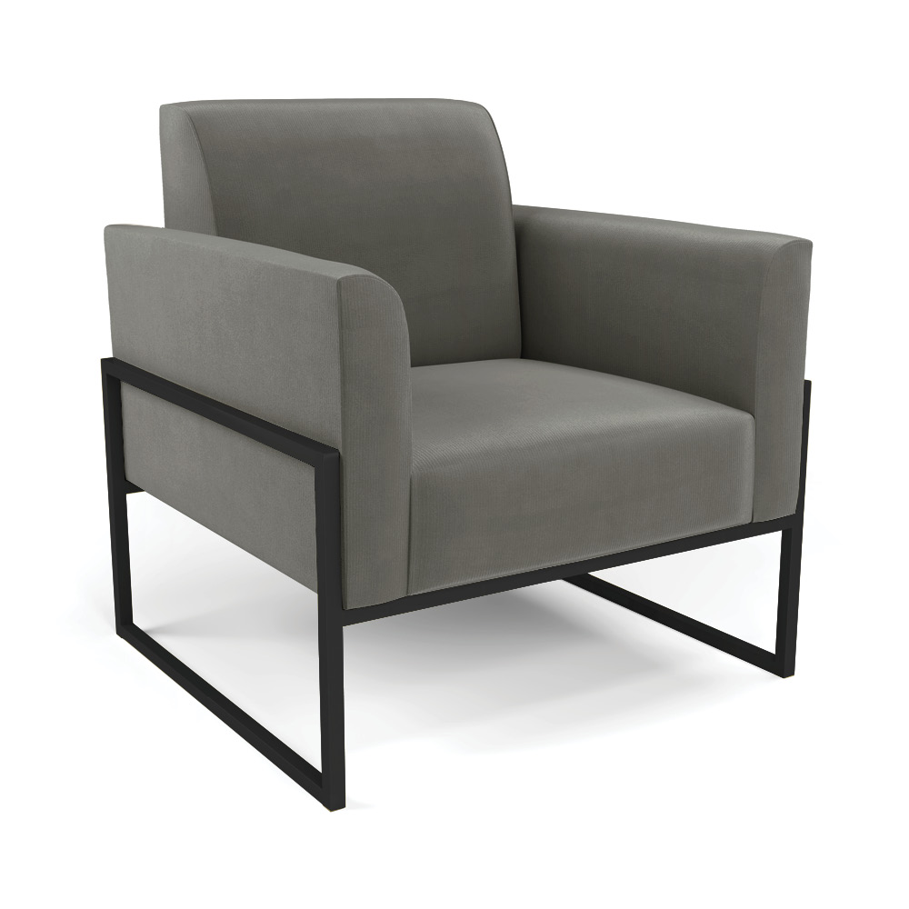 Sofá Namoradeira com Poltrona Base Industrial Alta Preto Marisa Suede Grafite D03 - D?Rossi