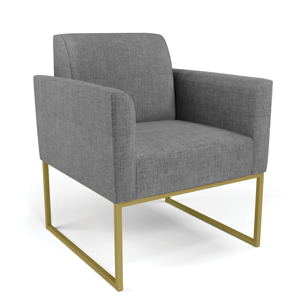 Sofá Namoradeira com Poltrona Base Industrial Dourado Marisa Linho Grafite A26 D03 - D'Rossi