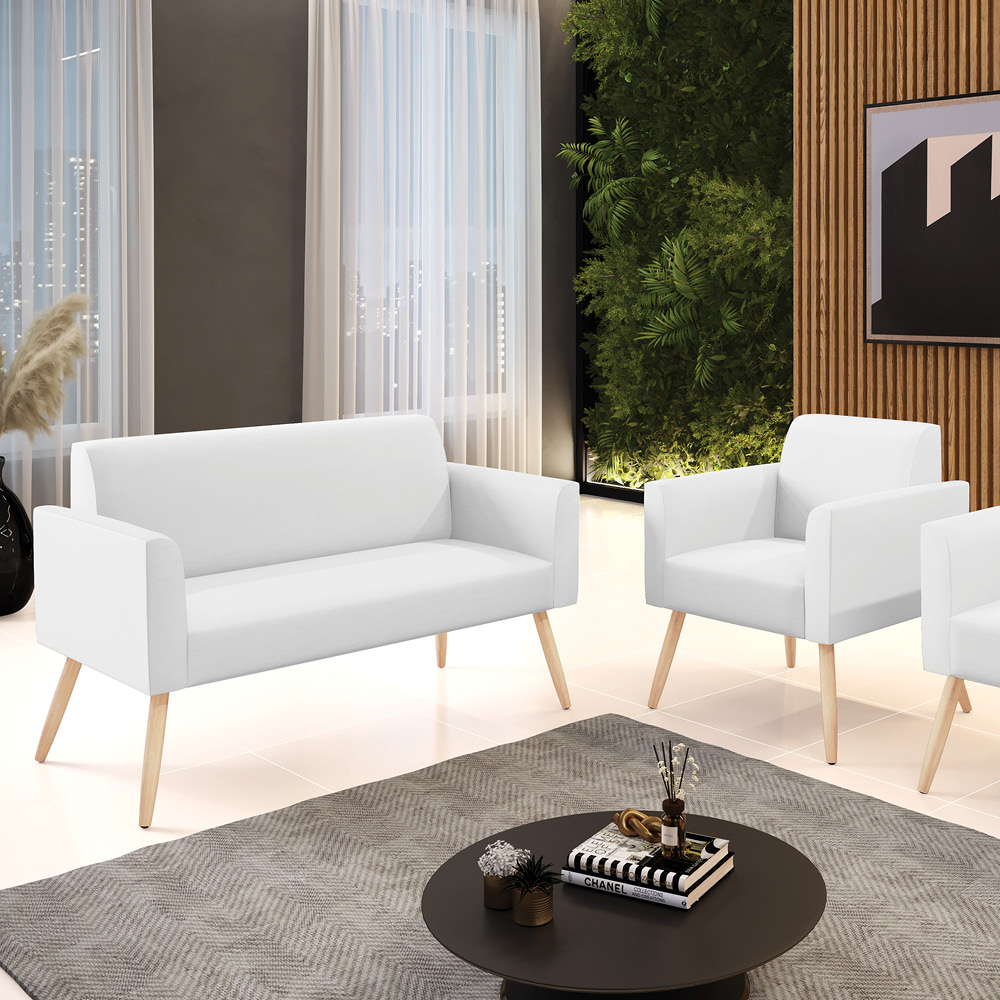 Sofá Namoradeira com Poltrona Pés Palito Natural Marisa Corino Branco D03 - D'Rossi
