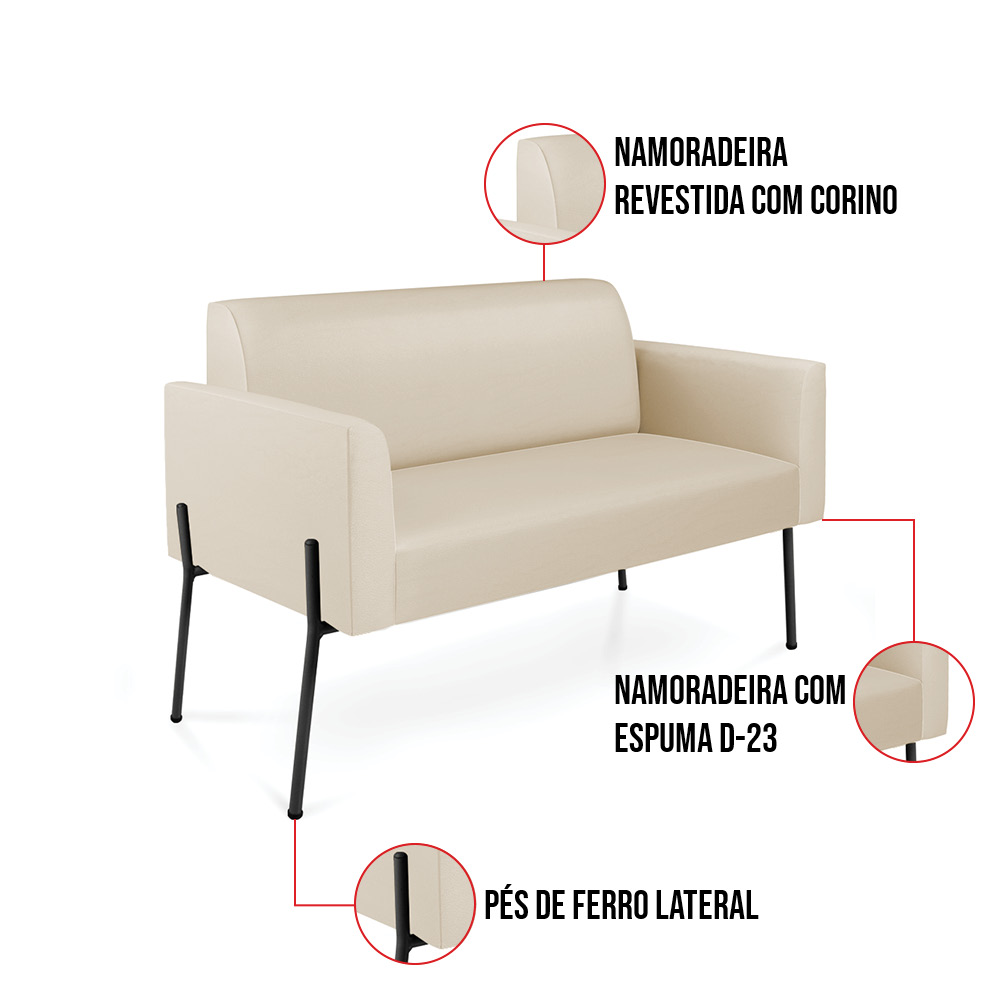 Sofá Namoradeira e 2 Poltronas Pé de Ferro Preto Marisa Corino Bege D03 - D'Rossi