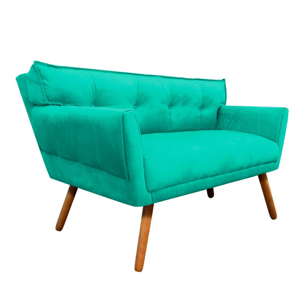 Sofá Retrô Namoradeira Anitta Suede Verde Turquesa - D'Rossi