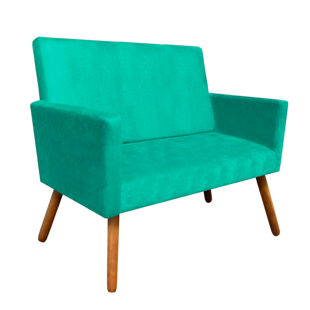 Sofá Retrô Namoradeira Nina 2 Lugares Suede Verde Turquesa - D'Rossi