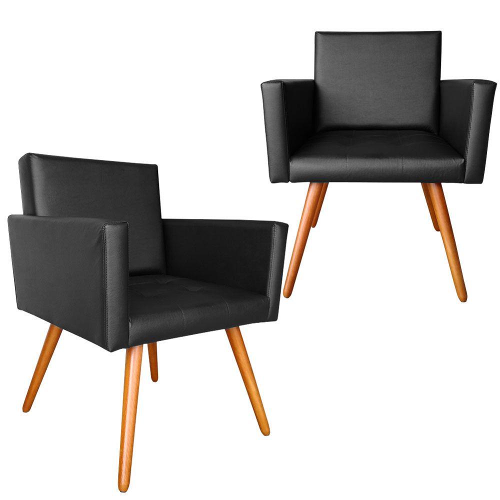 Kit 2 Poltronas Vitória Decorativa Tecido Sintético Preto