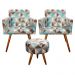 Kit 2 Poltronas Vitória com Puff Bali Decorativo Estampa Triângulo Azul D'Rost
