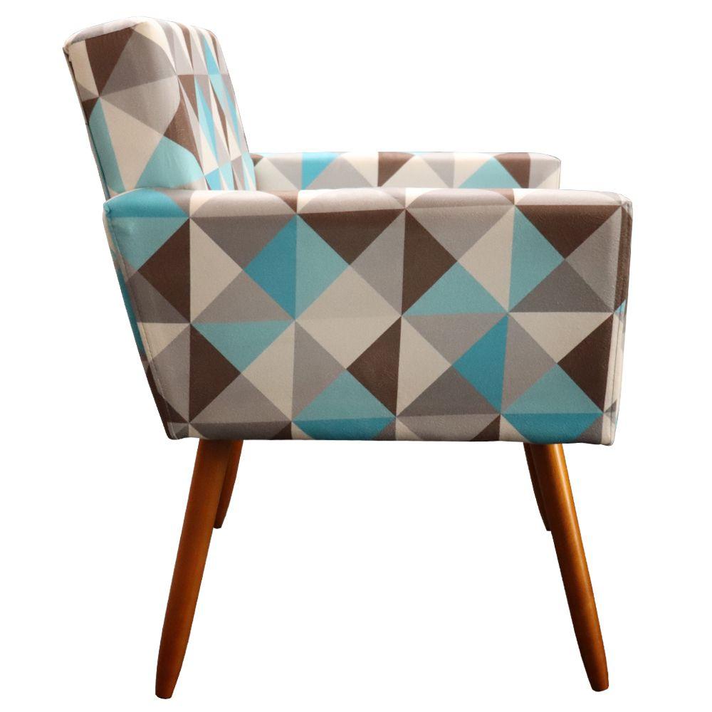 Kit 2 Poltronas Vitória com Puff Bali Decorativo Estampa Triângulo Azul D'Rost