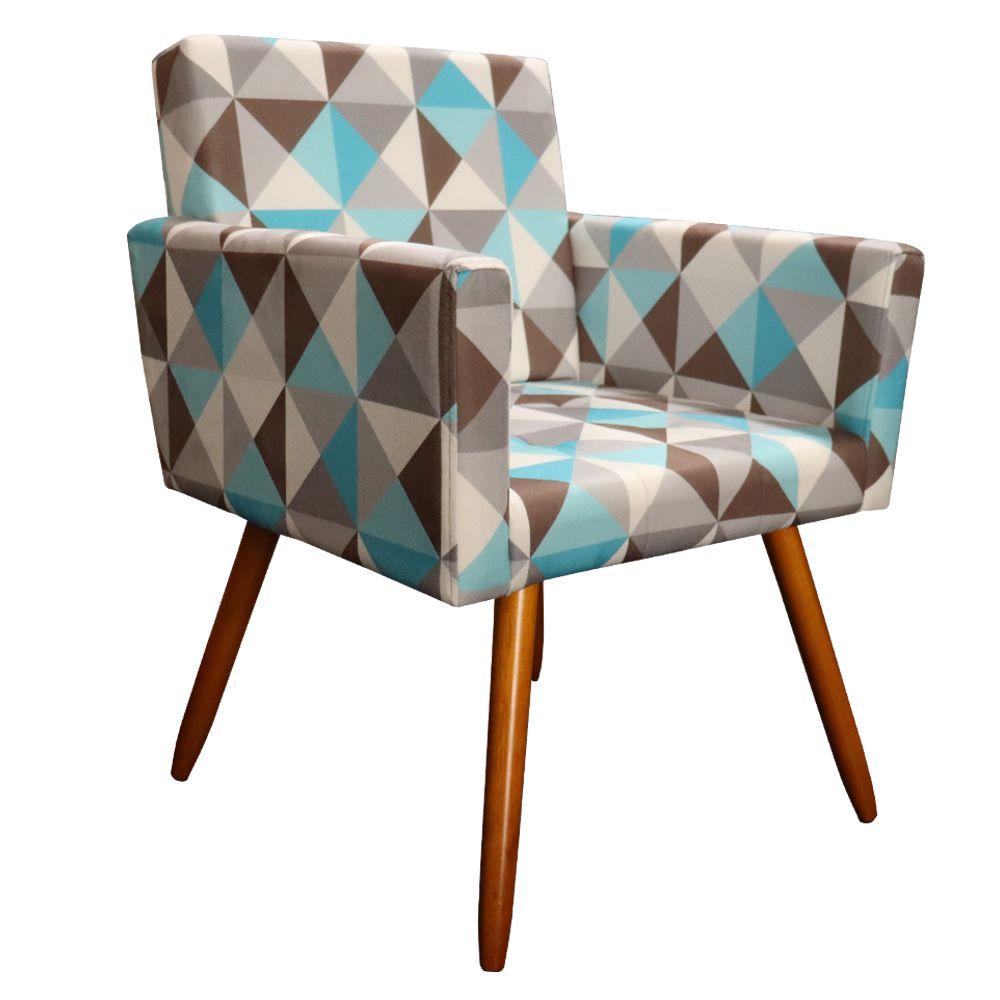 Kit 2 Poltronas Vitória com Puff Bali Decorativo Estampa Triângulo Azul D'Rost