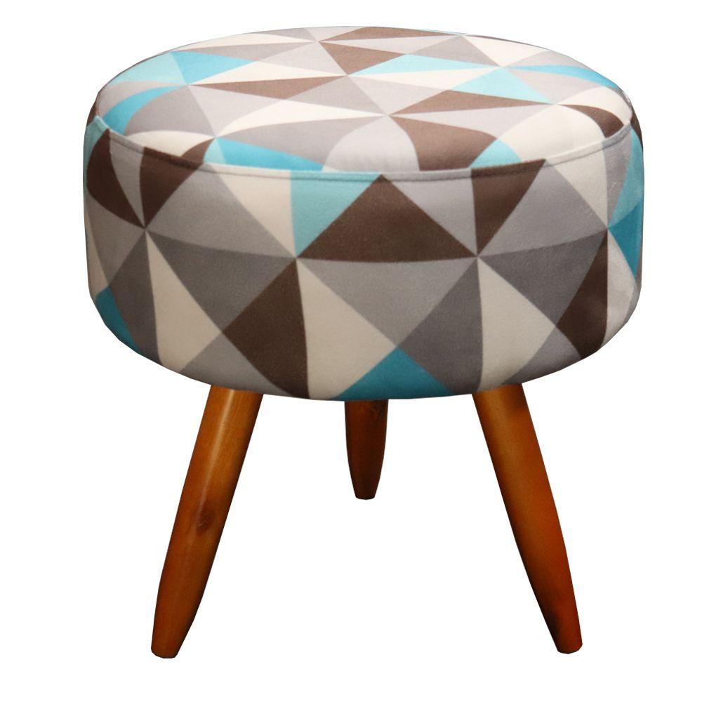 Kit 2 Poltronas Vitória com Puff Bali Decorativo Estampa Triângulo Azul D'Rost