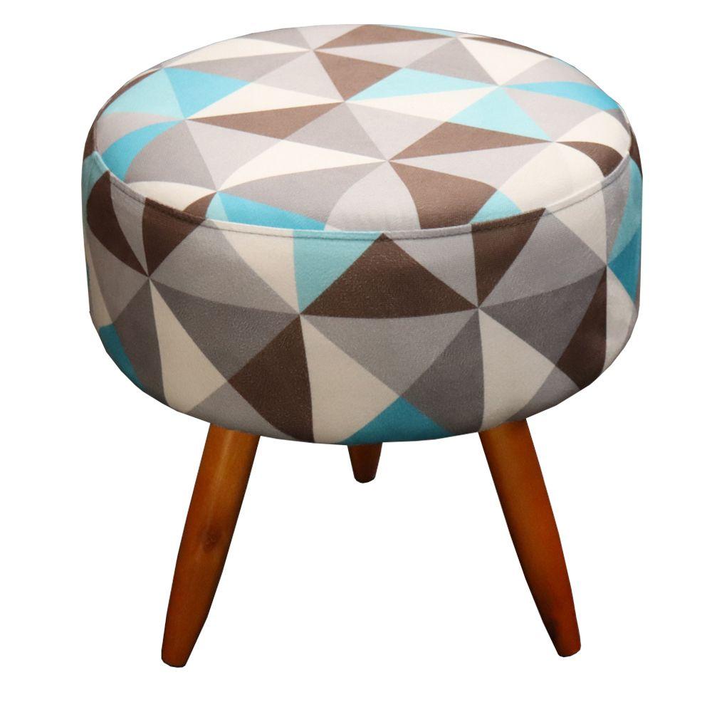 Kit 2 Poltronas Vitória com Puff Bali Decorativo Estampa Triângulo Azul D'Rost