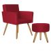 Poltrona Lisboa com Puff Decorativo Bali Suede Vermelho D'Rost